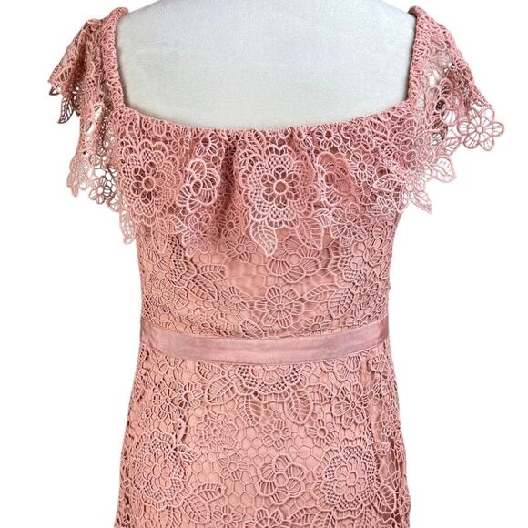 Gianni Bini Peachy Ruffle Floral Lace Fit & Flare Formal Asymmetrical Dress - Picture 6 of 11
